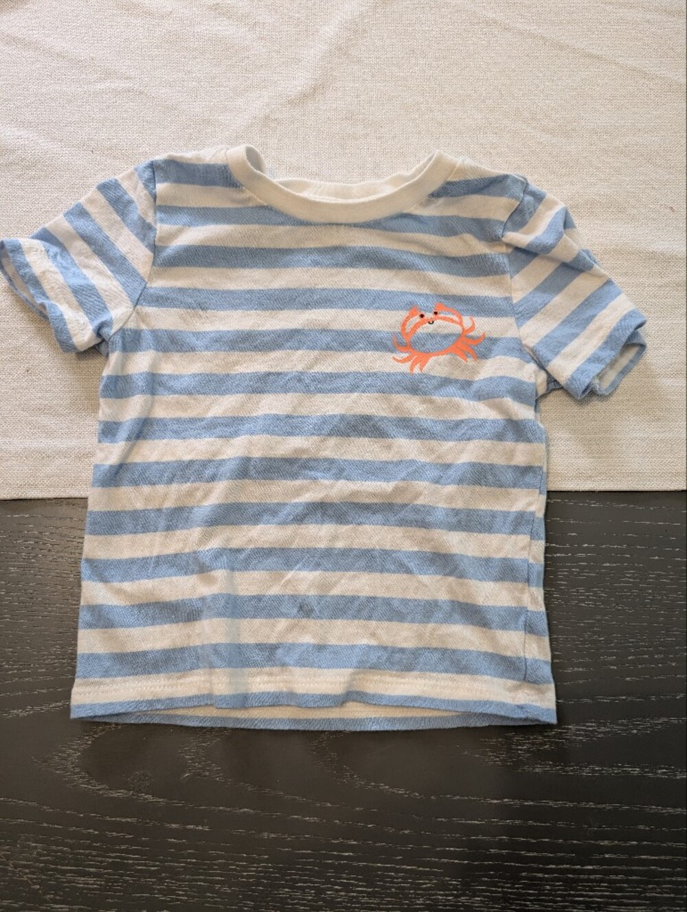 Kids Striped Blue & White Tee with Orange Crab Graphic
